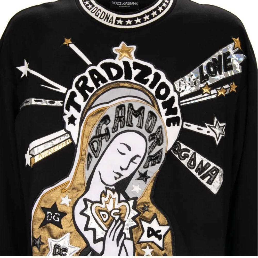 NWTs Dolce & Gabbana Baroque Maria Amore DG DNA Sweater Sweatshirt Black Gold - Picture 3 of 16